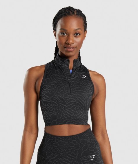 Camisa Recortada Gymshark Adapt Animal Seamless 1/2 Zip Mujer Negros | MX 286DRW